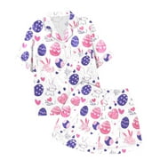 Kids Girls Boys Pajamas Girls' Easter Print Short Sleeve Shorts Two Piece Pajama Set Button Down Sleepwear Set Homewear Stylish Comfort Loungewear